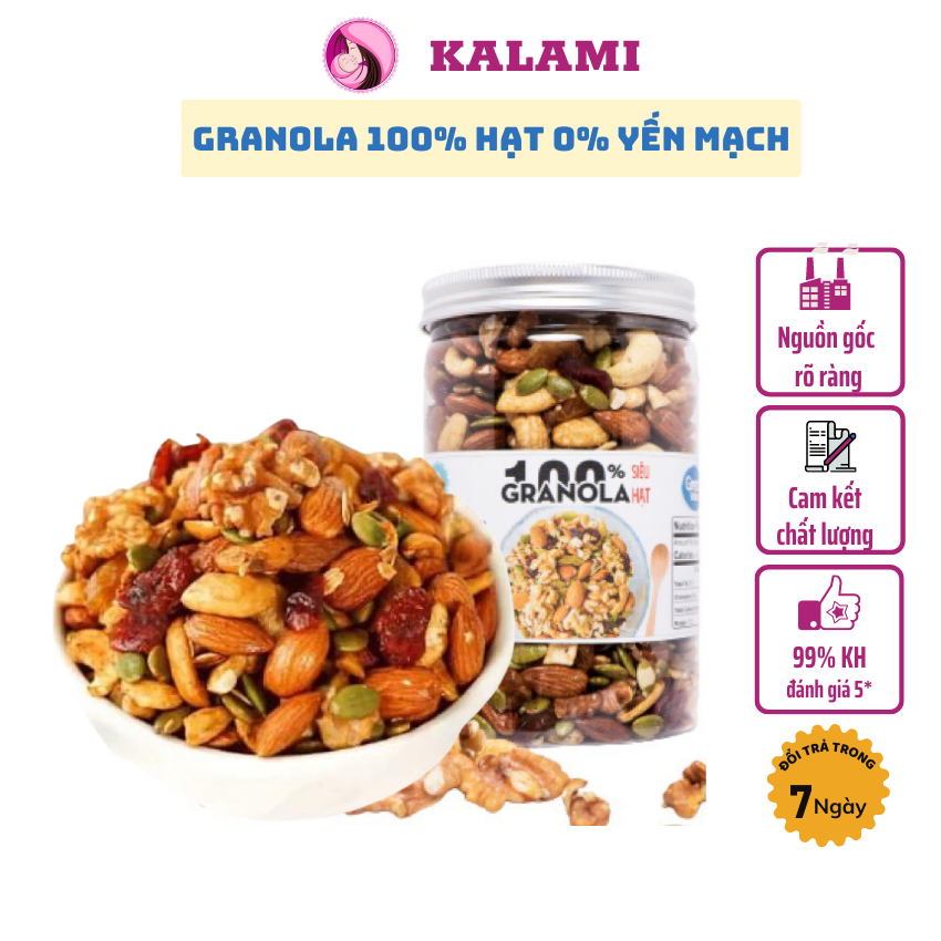 Granola siêu hạt 0% yến mạch , nướng mật ong, 0% đường, ăn vặt, ăn kiêng, giảm cân, tăng cân KaLaMi