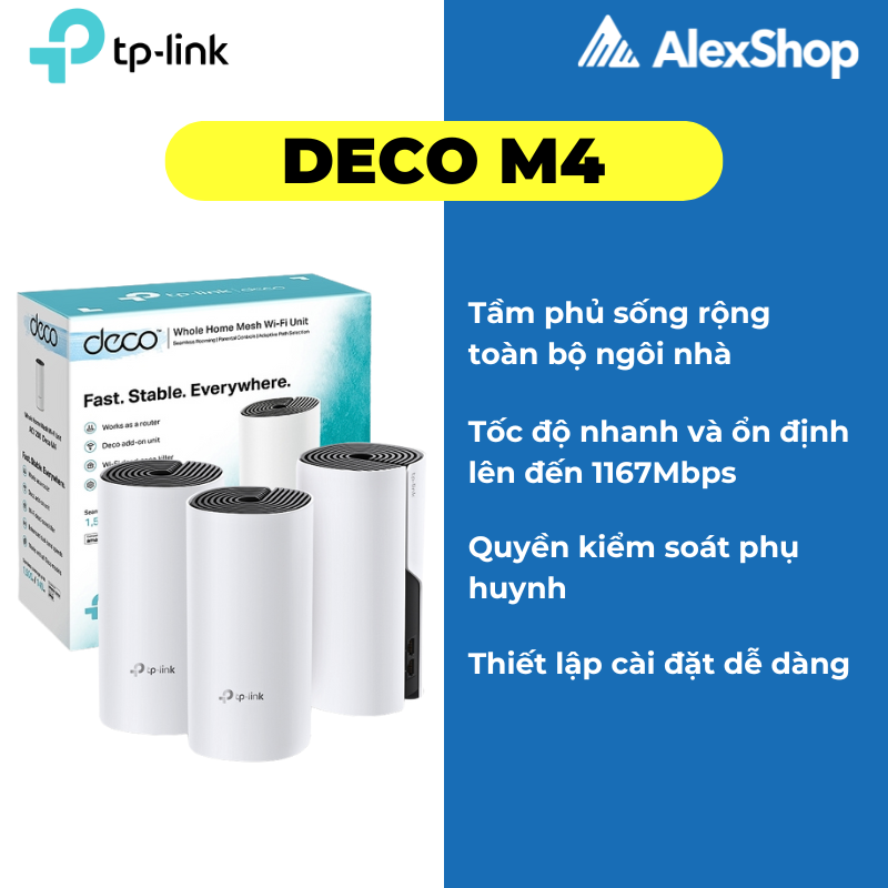 Bộ Phát WiFi Mesh TP-Link Deco M4 (2 Packs) Chuẩn AC1200 Gigabit - Alexshop