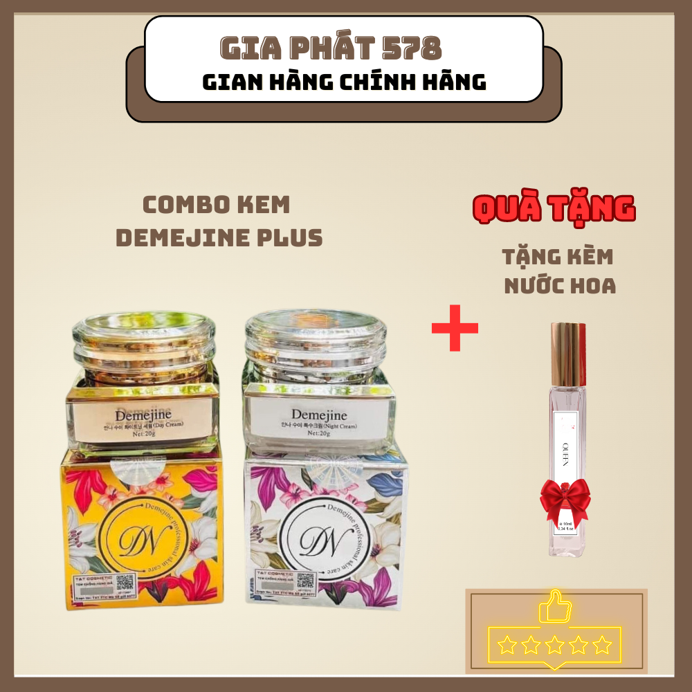 Combo Kem Demejine Ngày và Đêm -Trắng Da, Mờ Vết Thâm Mụn, Nám.Tàn Nhang.Giữ Se Khít Lỗ Chân Lông . 20g + tặng nước hoa