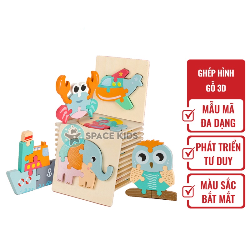 Đồ Chơi Giáo Dục Ghép Hình Gỗ Nổi 3D - Tranh Ghép Hình Cho Bé Lắp Ráp Tranh Ghép Gỗ 3D - Phát Triển Trí Tuệ