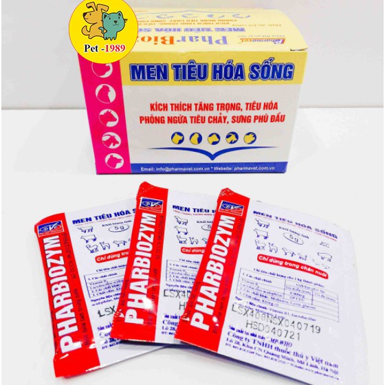 Hộp Men tiêu hóa sống cho chó mèo Pharbiozym gia súc gia cầm ( hộp 25 gói ) Pet-1989