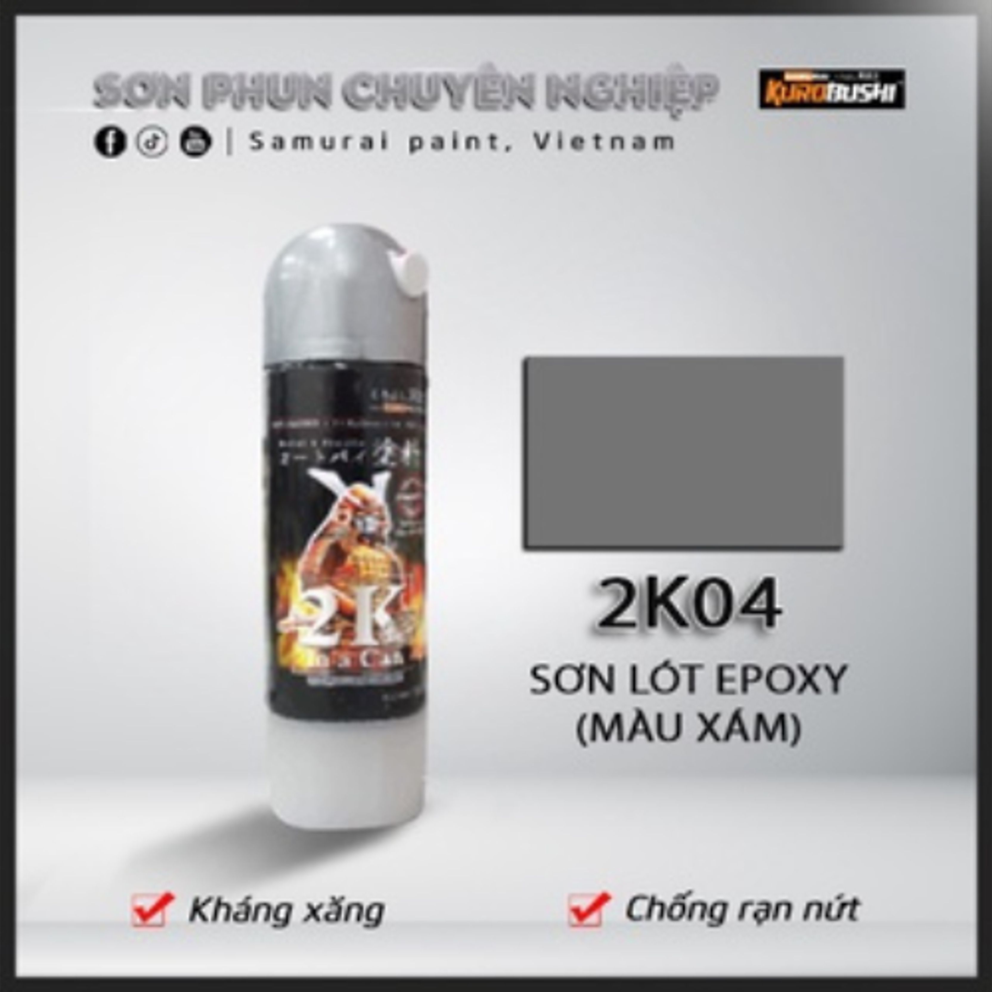 Sơn xịt samurai chính hãng màu xám lót epoxy - 2k04