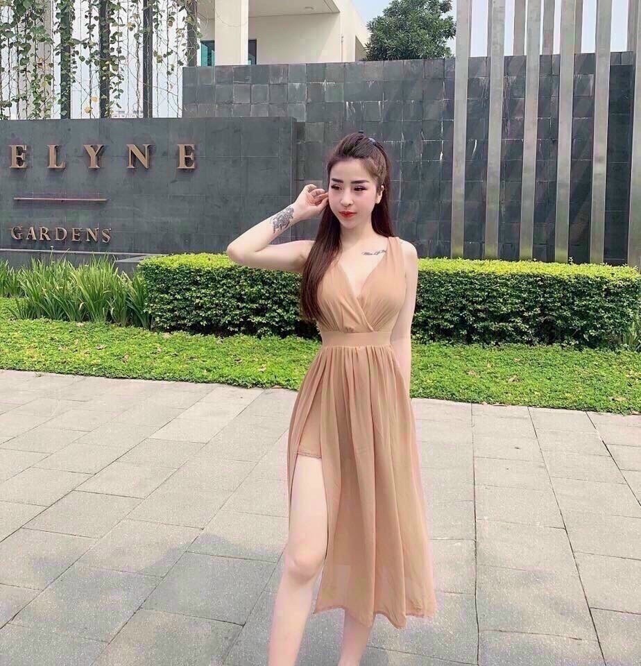 Đầm voan maxi cổ tim quá xinh