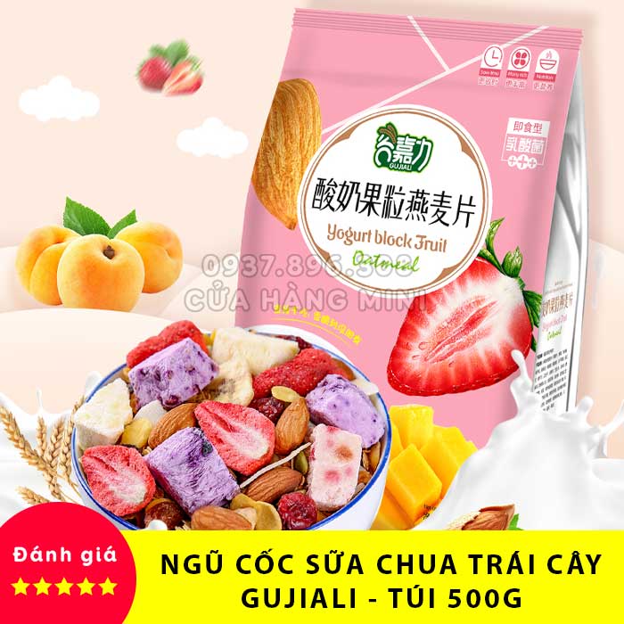 [HCM]⭐ Ngũ Cốc Sữa Chua Ăn Sáng Ăn Kiêng Mix Trái Cây (Hoa Quả) Tăng Giảm Cân GuJiaLi - Túi 500g