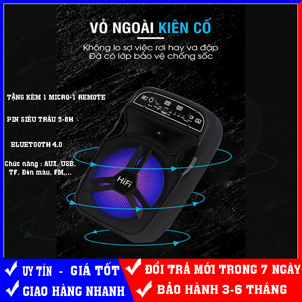 Loa thùng karaoke bluetooth 4.0 BT-06 pin siêu trâu 5-6h(tặng kèm 1 micro.1 remote)