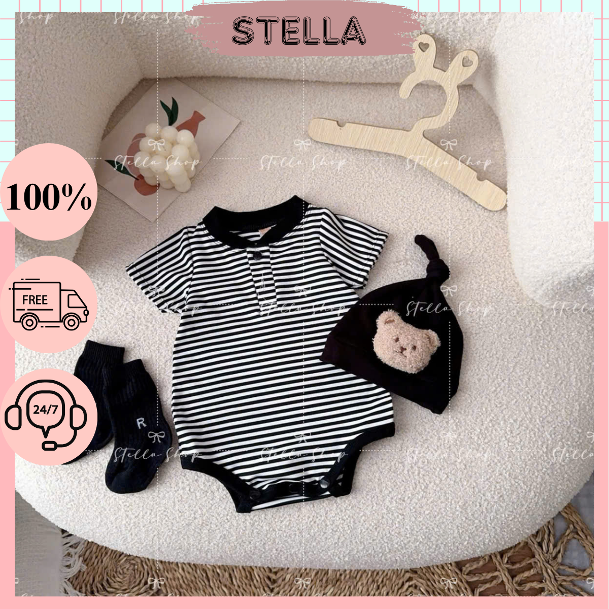 Set Body kẻ ngang 3 chi tiết bé trai 4-10kg. Bộ đồ liền thân cho bé trai. Stella Boutique