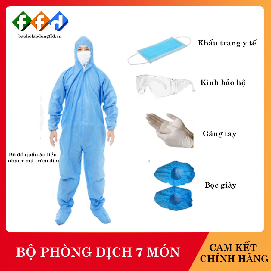 Bộ đồ bảo hộ phòng chống dịch gồm 7 món ,vải không dệt dầy dặn, kính bảo hộ thời trang xịn