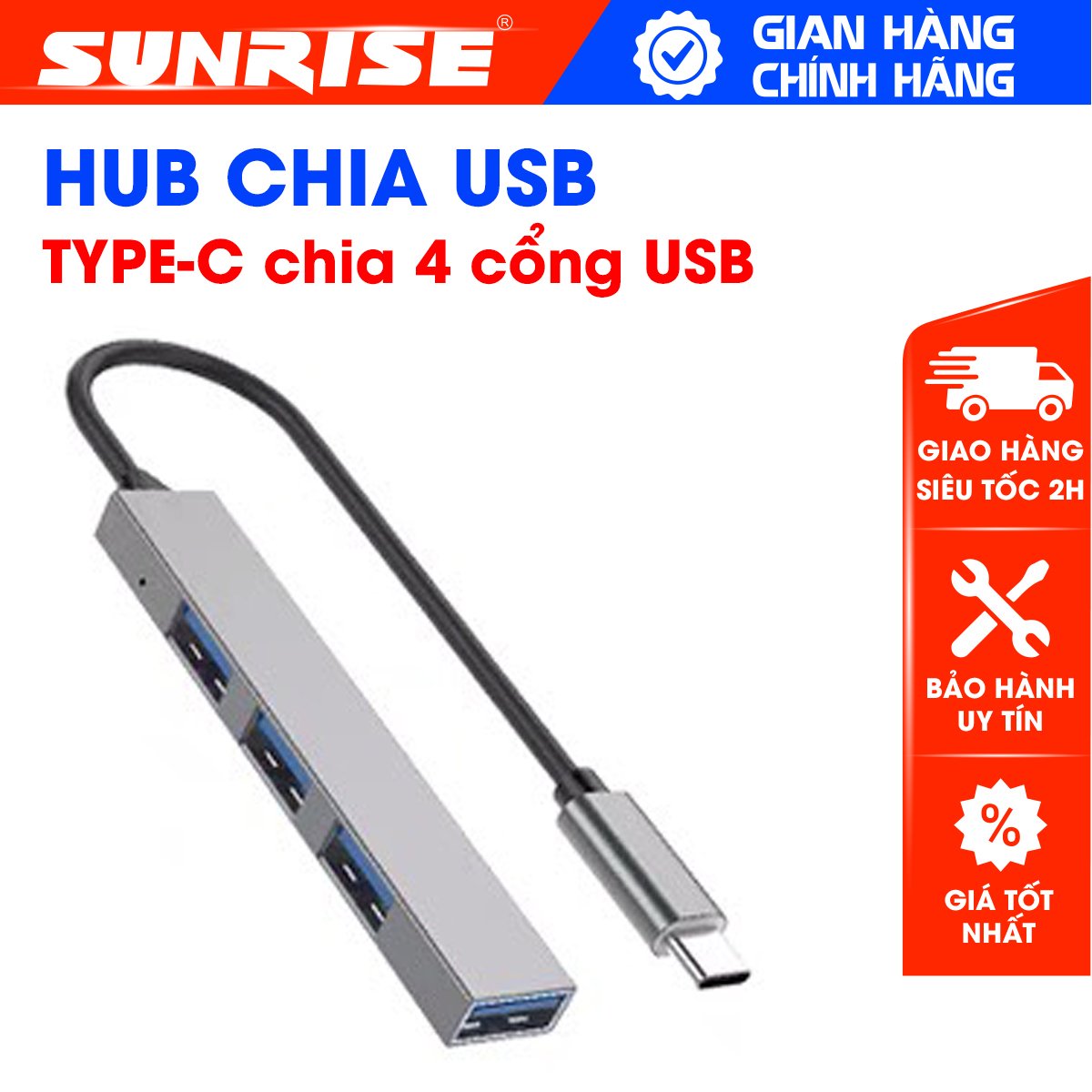 Hub usb type-c sang 3 cổng usb 2.0 và 1 cổng usb 3.0, bộ chia cổng dùng cho điện thoại pc, laptop
