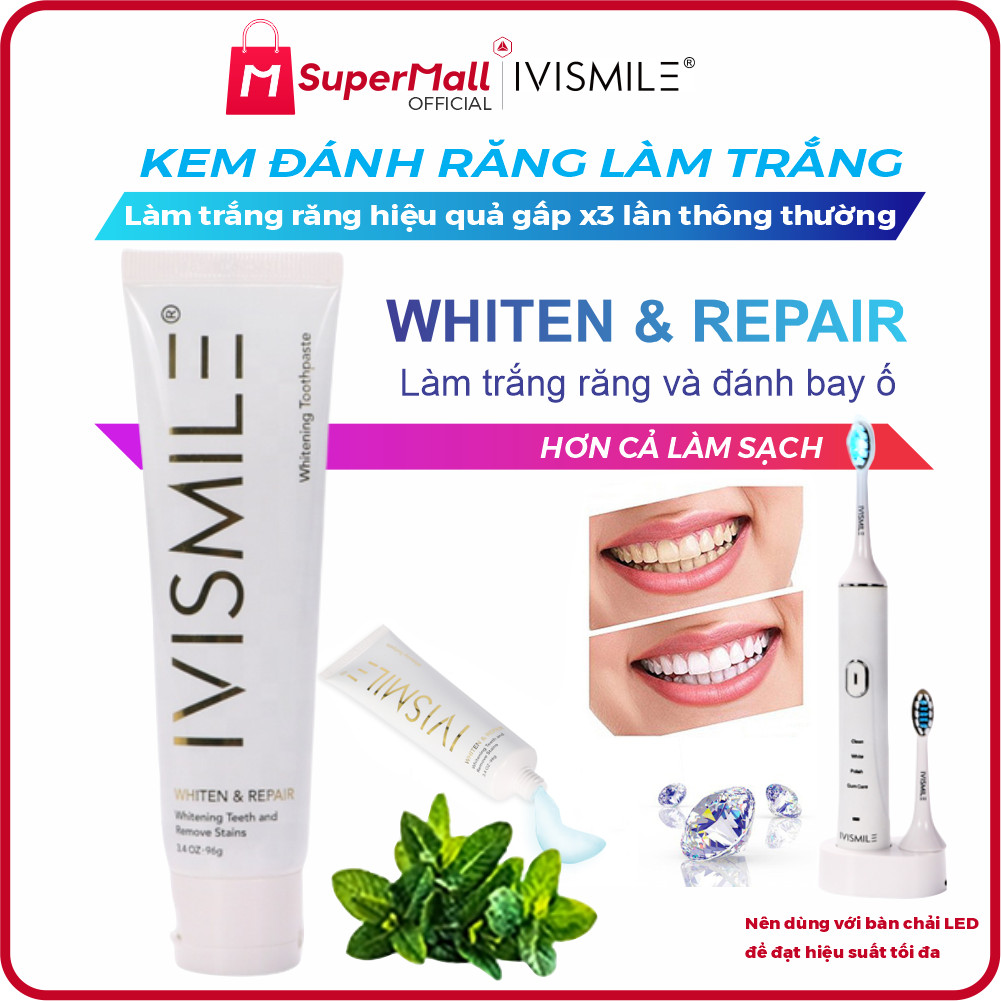 Kem đánh răng làm trắng răng IVISMILE Whitening & Repair tẩy trắng răng hiệu quả