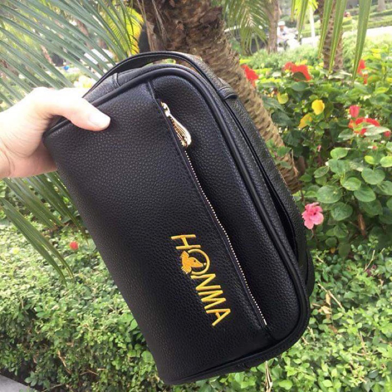 Túi cầm tay golf 2023 - túi cầm tay honma da sần khoá 2 ngăn