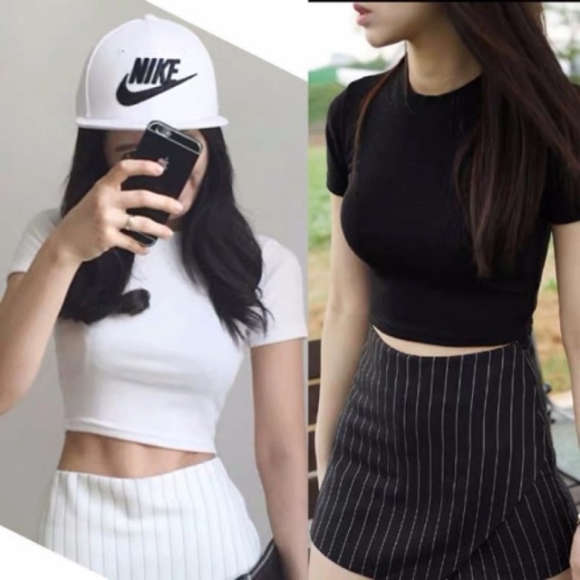 Áo croptop thun gân cộc tay