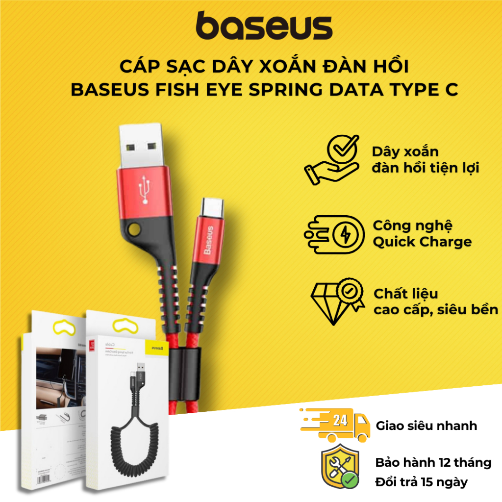 Cáp sạc dây xoắn đàn hồi Baseus Fish Eye Spring Data Type C