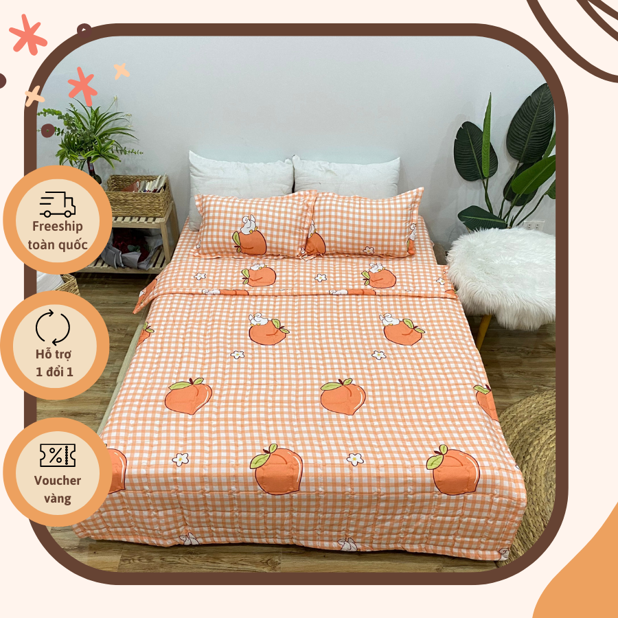 Bộ Chăn Ga Gối Hè Thu 5 Món Mẫu Đào Cam CHM30 ( Gồm 1 Chăn Hè, 1 ga bo chun,2 vỏ gối nằm và 1 vỏ gối ôm)