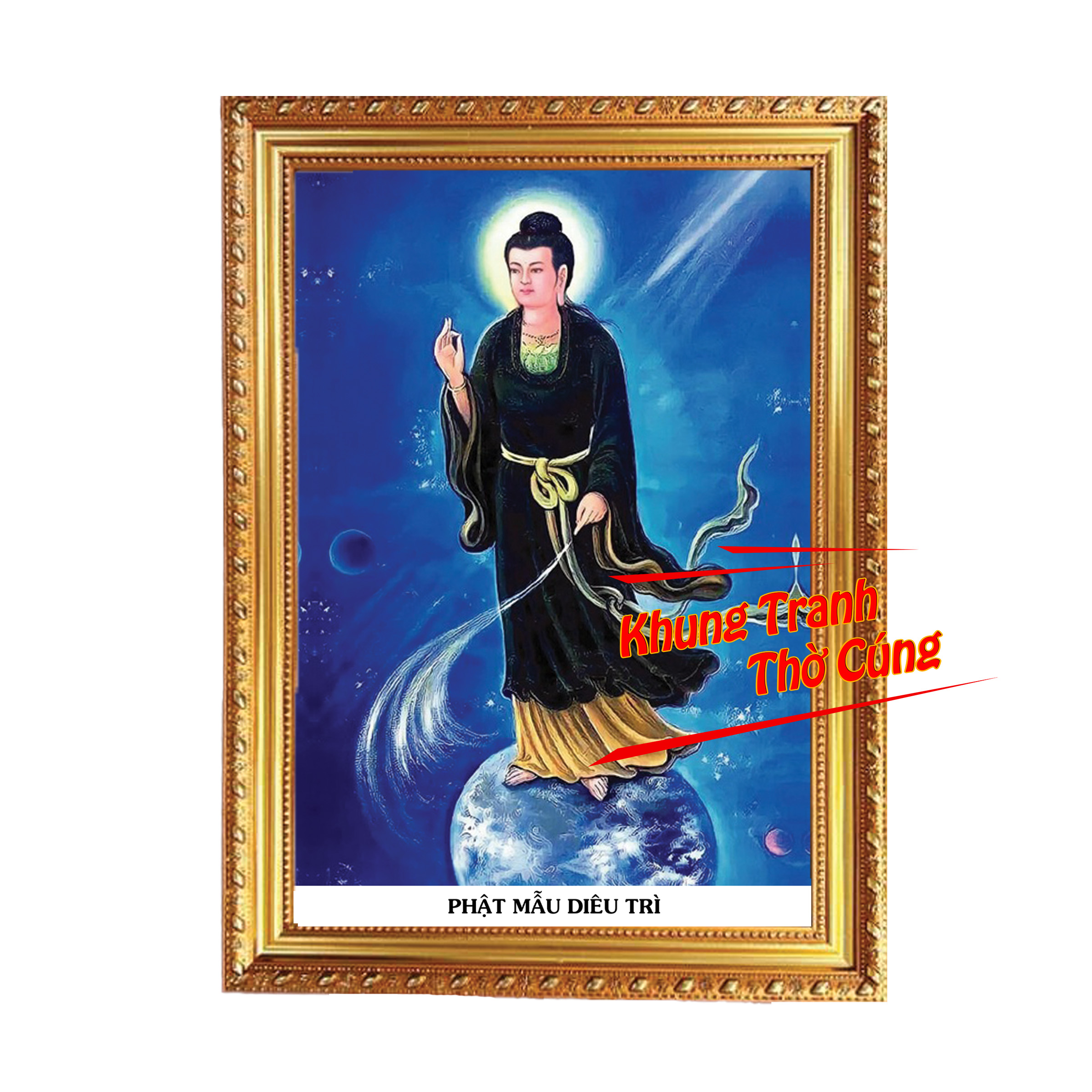 Tranh treo, ảnh thờ diêu trì địa mẫu bền màu + khung ảnh sáng đẹp kích thước khổ a3, a4, a5