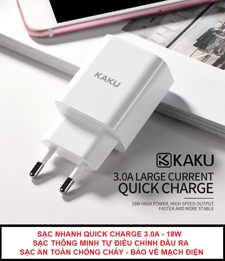 [HCM]Cốc sạc nhanh Quick Charge 3.0A 18W KAKU - Hàng hãng - Chống cháy nổ - Cách nhiệt - Củ sạc nhanh KAKU QC3.0 cục sạc nhanh dock sạc cục sạc đồ sạc đầu sạc điện thoại