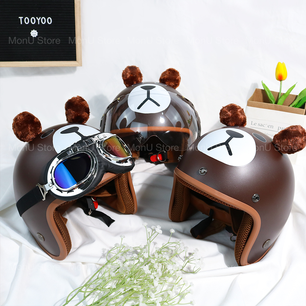 Mũ bảo hiểm 3/4 gấu nâu có tai dễ thương cute ty0252