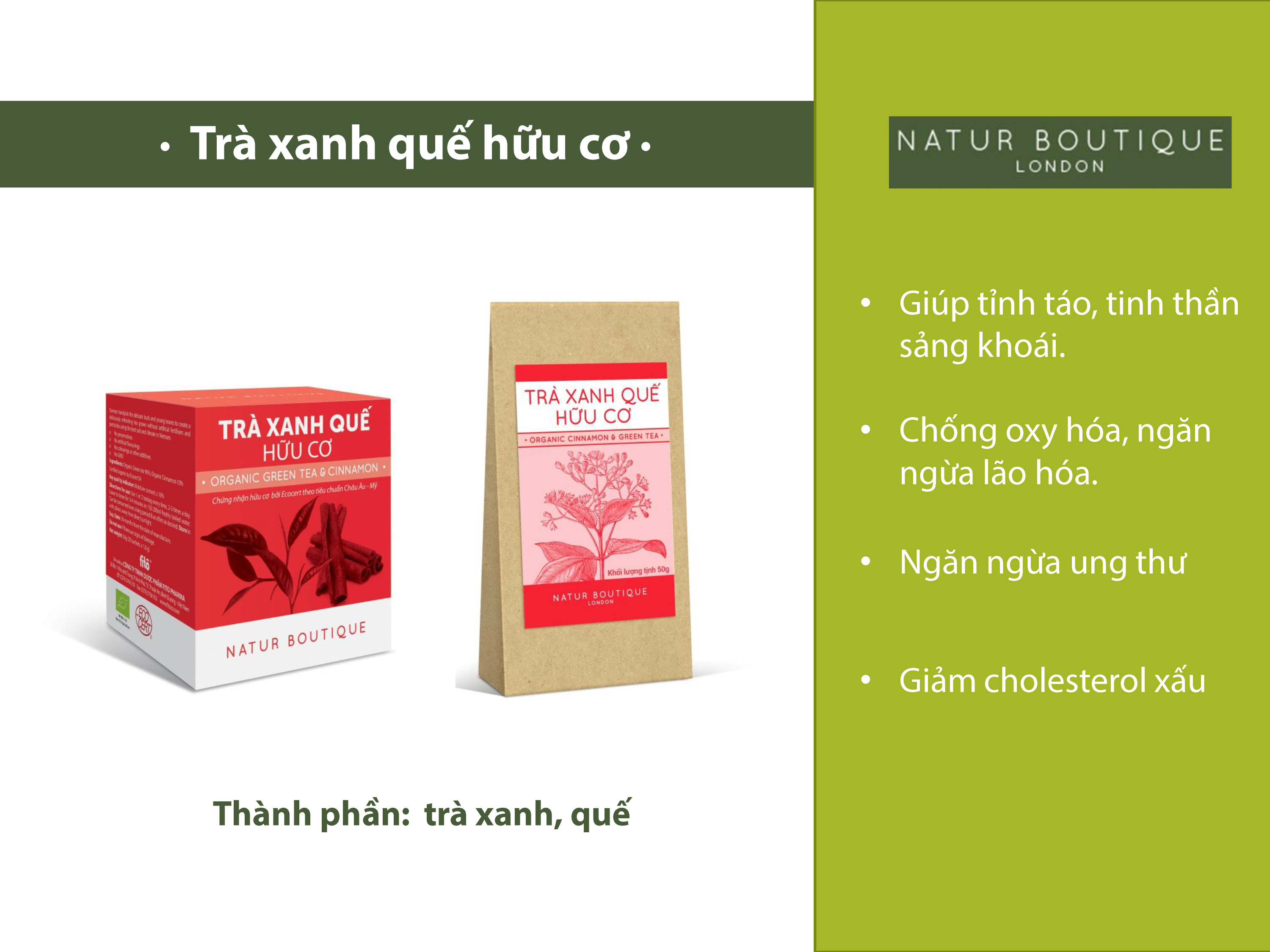 [HCM]Trà xanh quế hữu cơ 20 túi lọc (Organic Cinnamon & Green Tea  20 Teabags)