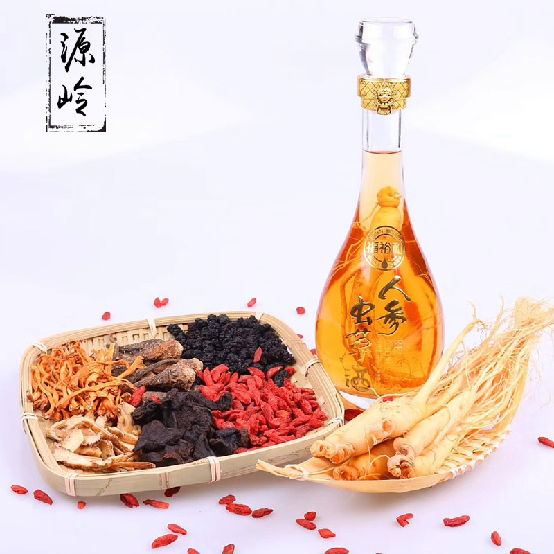 长白山人参酒 虫草枸杞酒白酒配制白酒42度礼盒装春节礼品药酒 Changbai Mountain Ginseng Cordyceps Goji Berry Liquor Blended Liquor 42% Gift Spring Festival Gift Medicinal