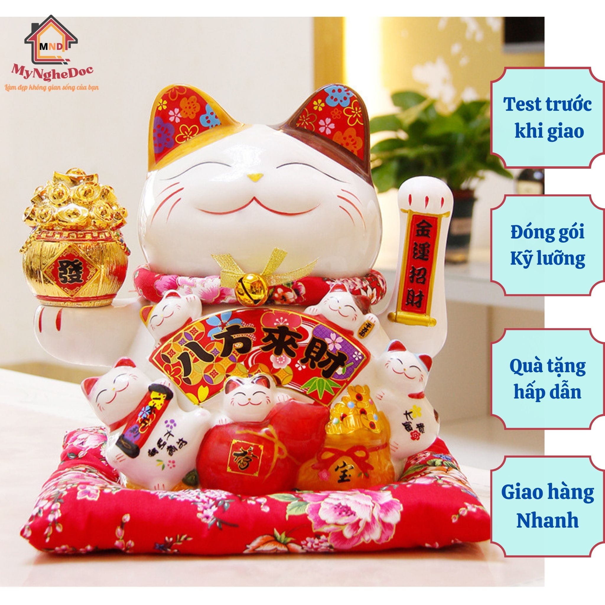 Mèo thần tài vẫy tay Đại phú đại quý cao 26cm, mèo thần tài vẫy tay size lớn chạy bằng điện