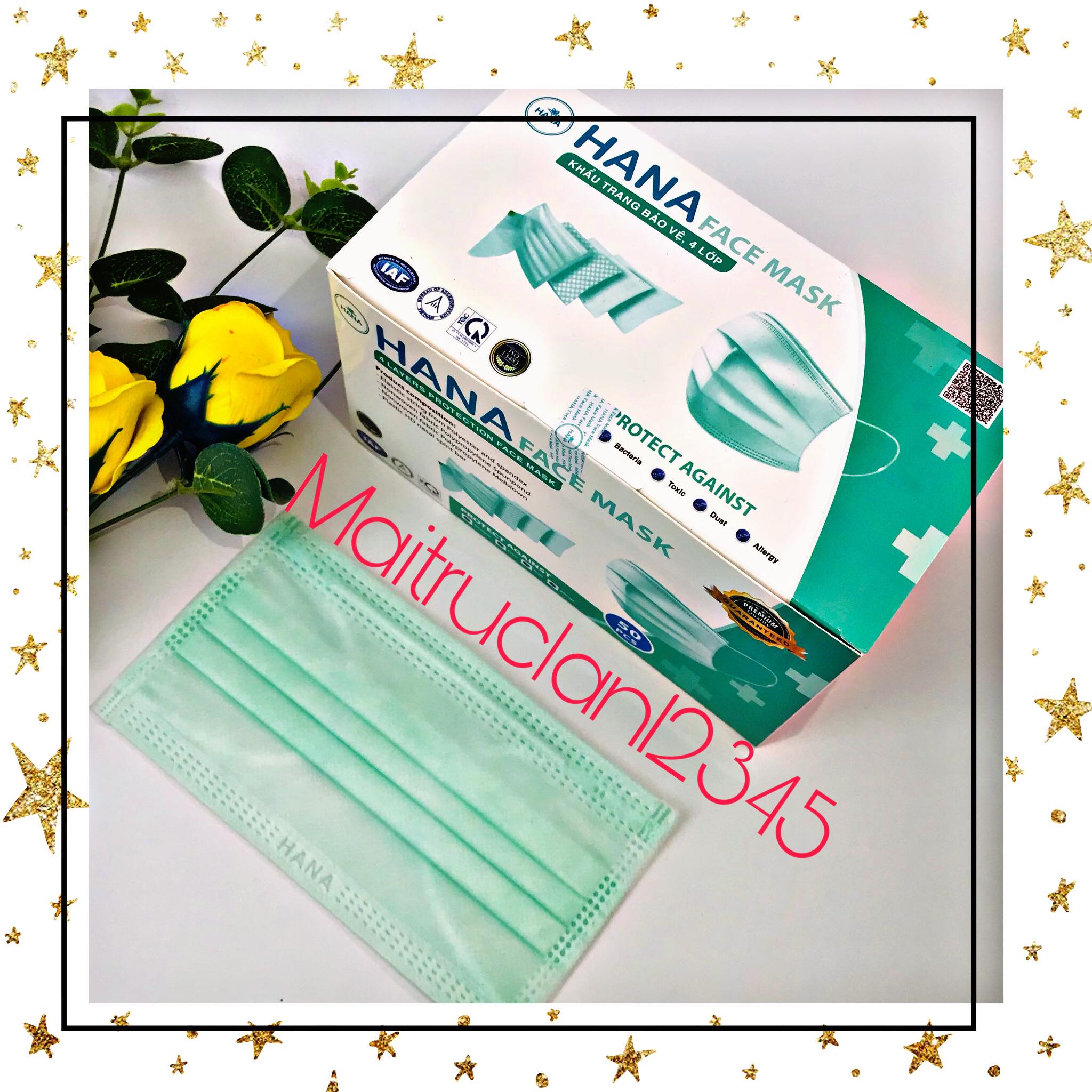 Khẩu trang y tế màu xanh ngọc Hana 4 lớp hộp 50 cái