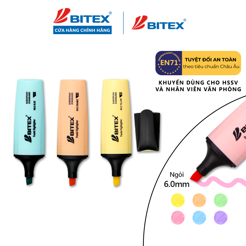 Bút dạ quang highlight Bitex HL05 màu Pastel