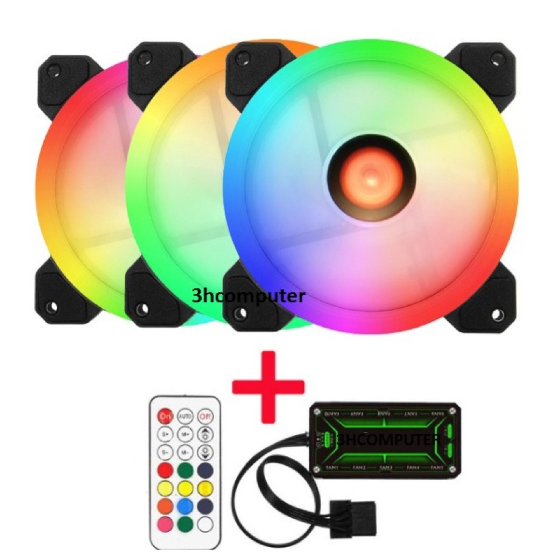 Bộ 3 Fan case Coolmon Sunshile Led RGB Dual Ring 16 Triệu màu, 366 hiệu ứng - Kèm Hub Và Điều Khiển