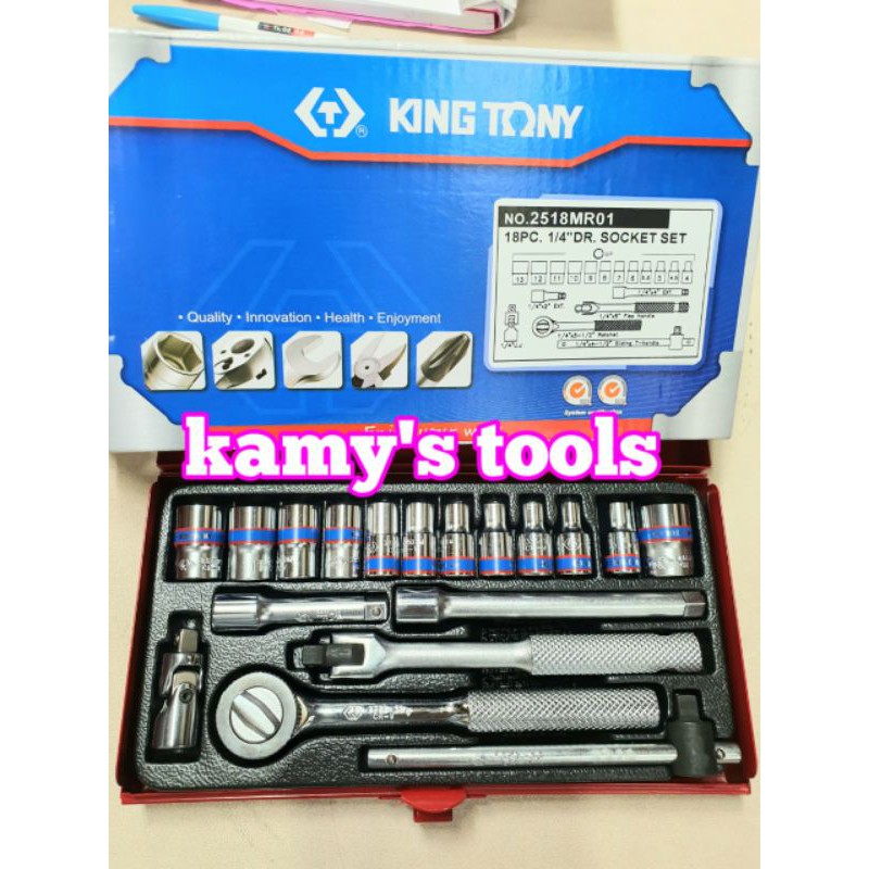 Bộ tuýp 18 chi tiết hệ mét kingtony 2518MR 1/4 inch 4-13mm