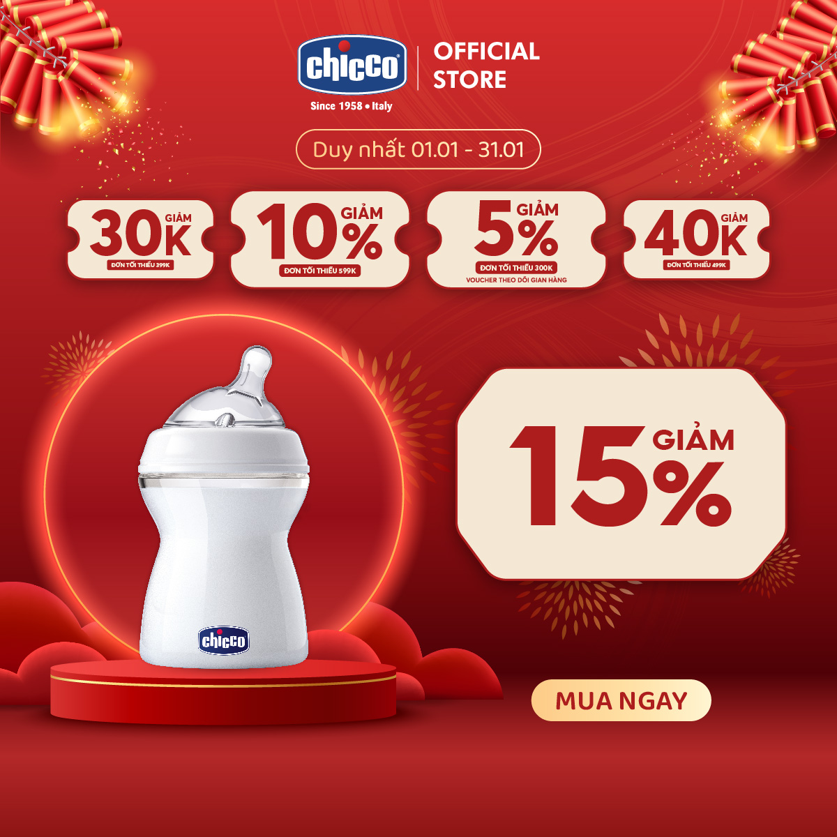 Bình sữa núm nghiêng Pisa Natural Feeling 2M+ Chicco 250ml