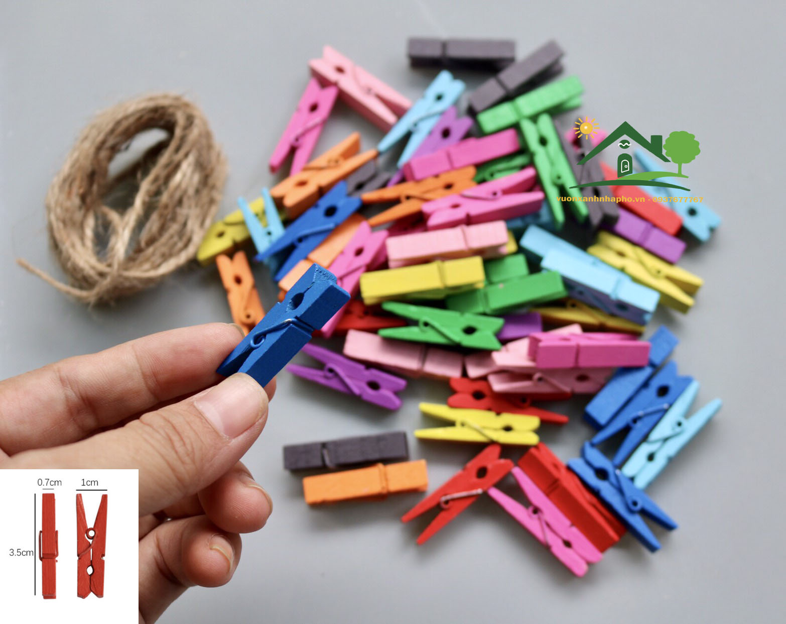 Bộ Kẹp Gỗ 0.7cm x 3.5cm Treo Hình Ảnh Nhiều Màu + Tặng Dây Thừng