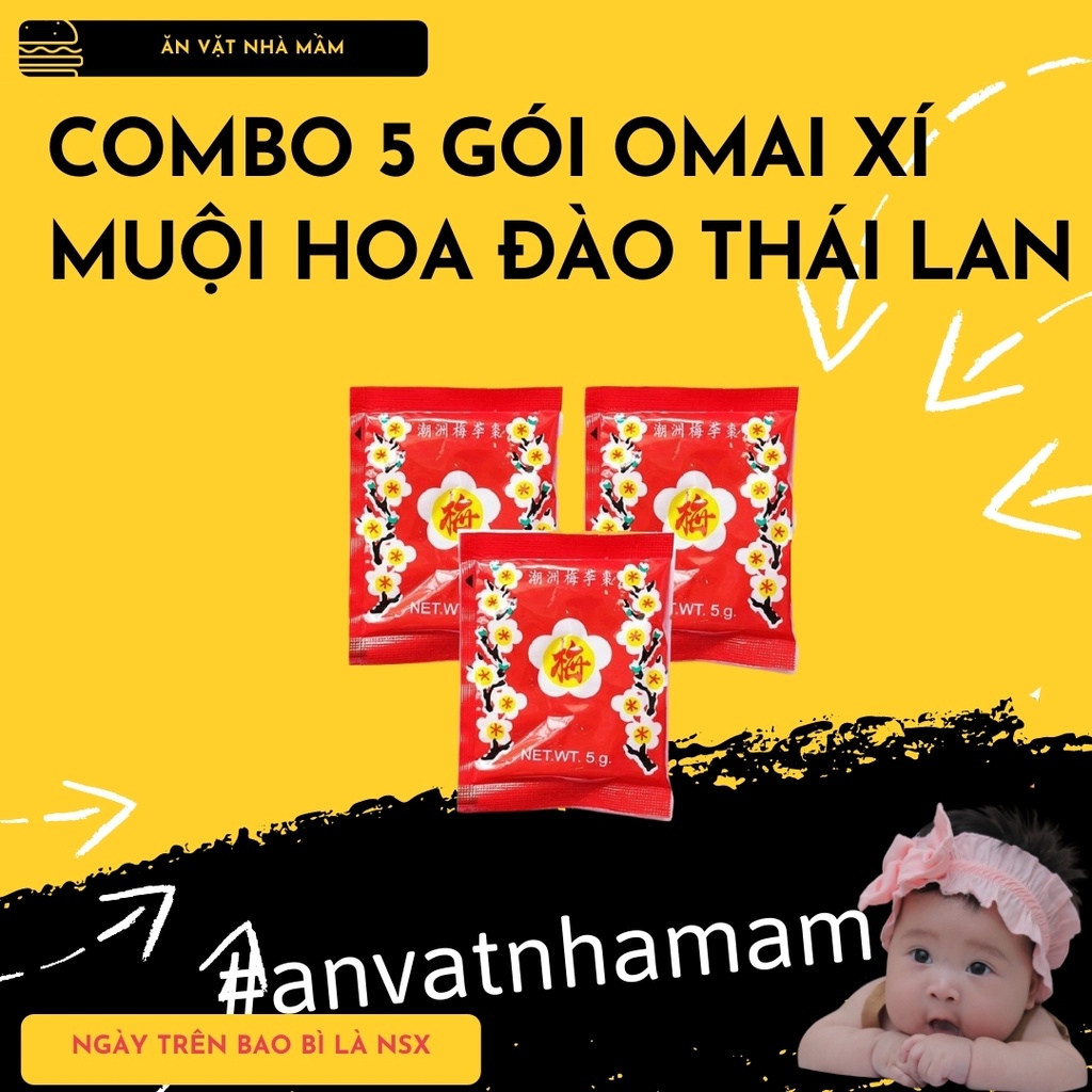 Combo 5 Gói Omai xí muội hoa đào Thái Lan - Trở về tuổi thơ
