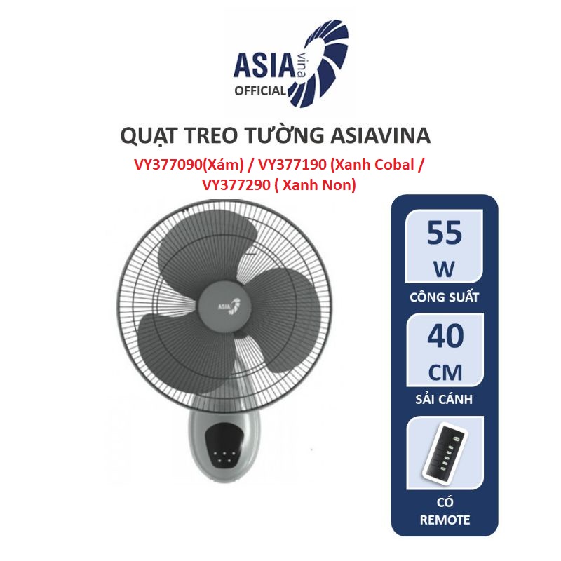 Quạt treo tường asia -3 màu -có điều khiển -hàng chính hãng