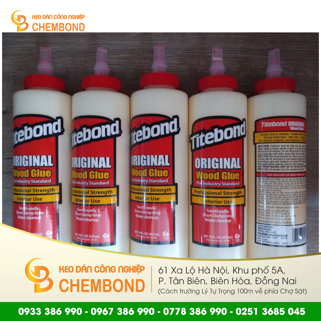 Keo dán gỗ trong nhà titebond original wood glue - màu đỏ 473ml