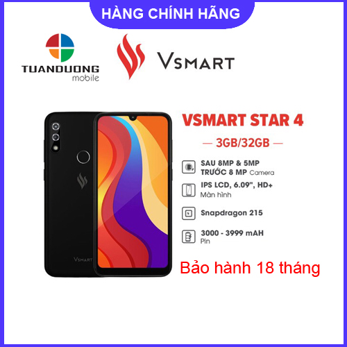 [Voucher 7% từ 04.08 đến 06.08] Điện thoại Vsmart Star4 (3GB/32GB) Hàng Mới Nguyên Hộp - Bảo Hành Chính Hãng