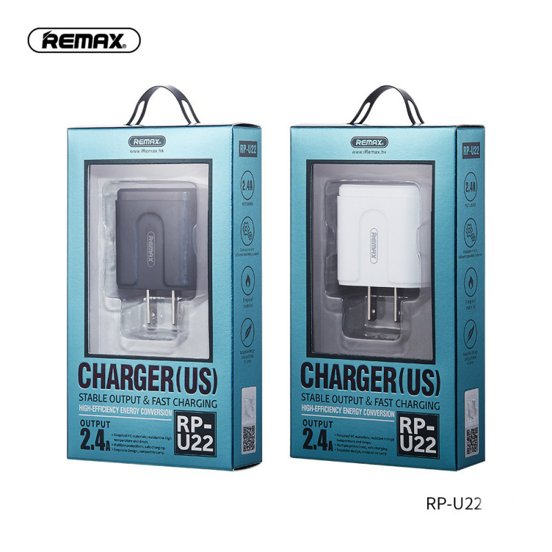 Củ sạc điện thoại remax rp-u22 2 cổng sạc dòng sạc 2.4a thiết kế nhỏ gọn sạc an toàn ổn định bảo hành 3 tháng