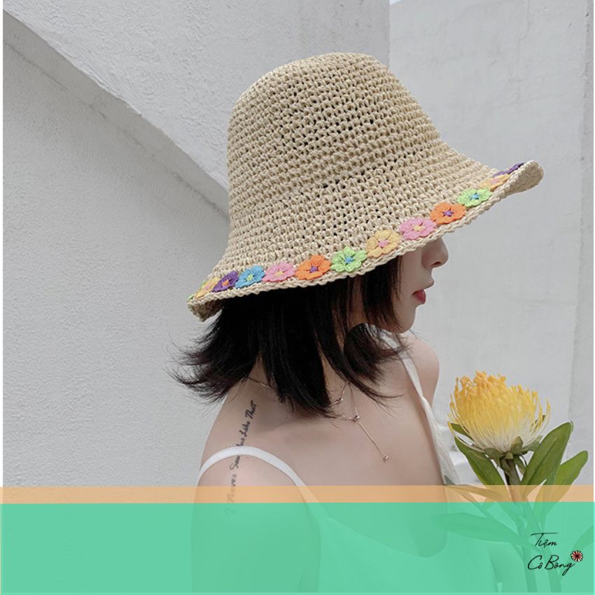 Mũ nón cói mềm vành thêu hoa nhỏ xinh