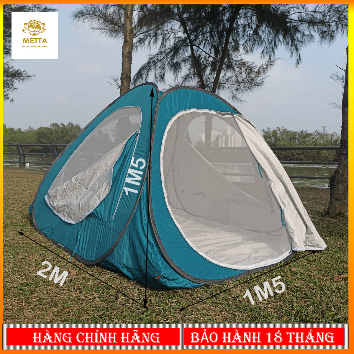 Lều cắm trại ngoài trời, lều phượt du lịch 4 cửa, 2 Lớp Lưới, Dù Cao Cấp Metta - Dành cho 2 đến 3 Người 1m5x2m - Bảo Hành 18 tháng - Hàng Xuất Khẩu