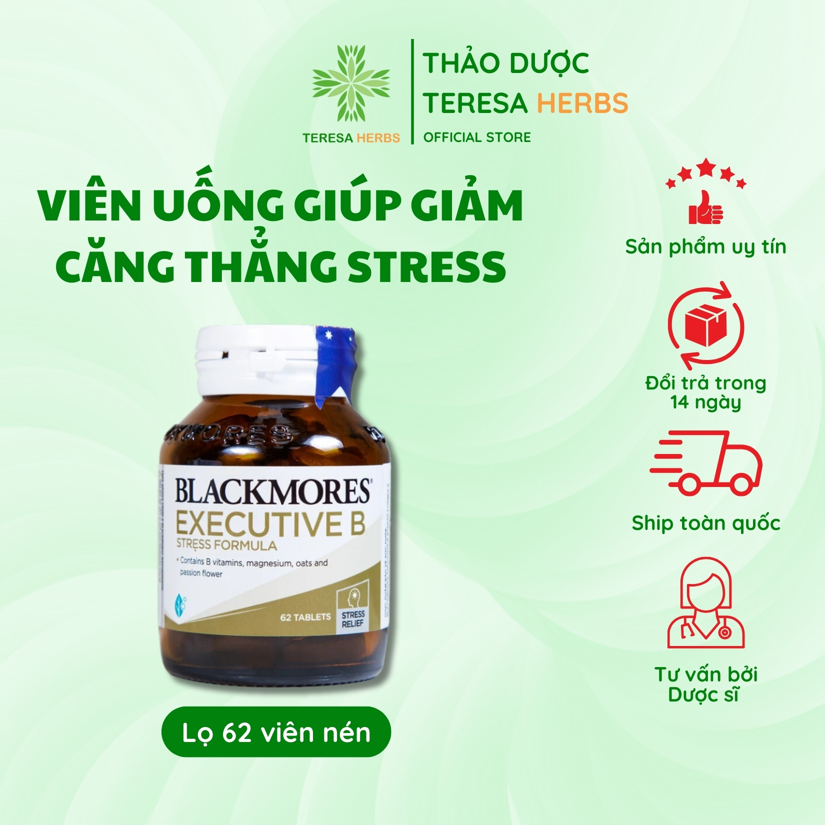 Viên Uống Giảm Căng Thẳng Hỗ Trợ An Thần Blackmores Executive B Stress Formula