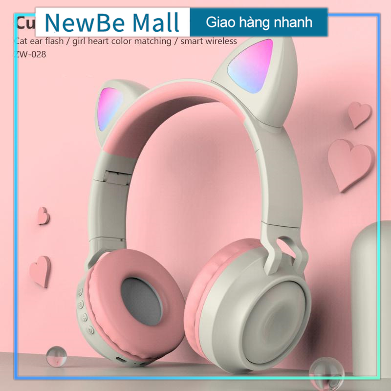 Tai Nghe Mèo Bluetooth, Headphone Tai Mèo Dễ Thương Có Mic,Dáng Yêu Chống ồn âm Thanh Trầm ấm