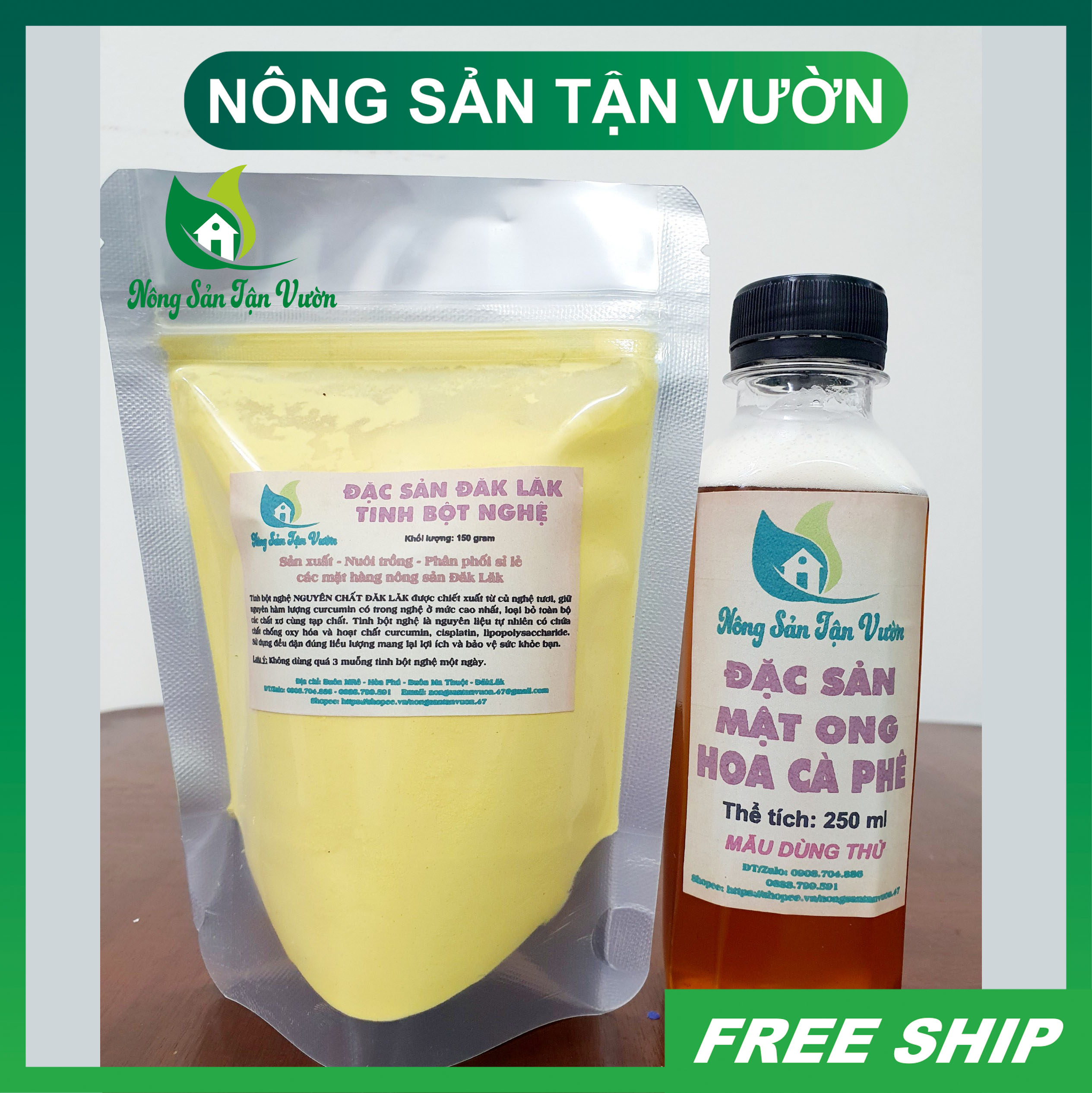 Combo Tinh Bột Nghệ & Mật ọng set dùng thử - Nguồn Nông Sản sạch có giấy chứng nhận, nguồn gốc rõ ràng.