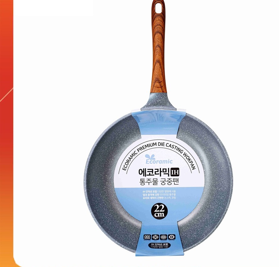 Chảo chống dính lòng sâu vân đá ecoramic hàn quốc đáy từ evdw-22ih size 22 | đúc nguyên khối | cam kết chính hãng