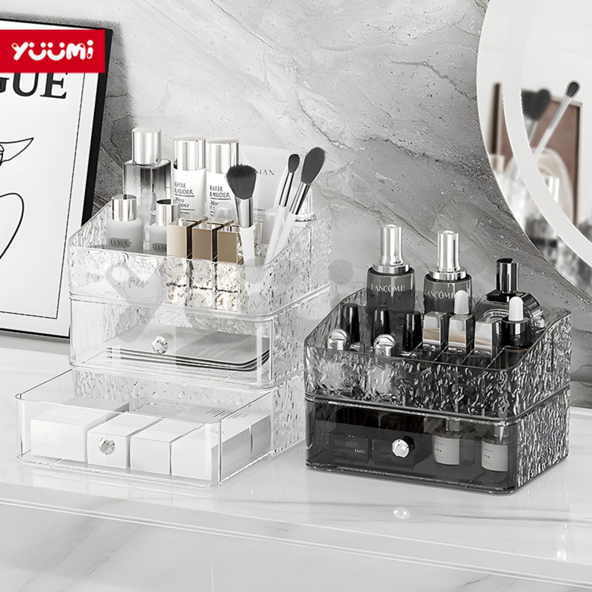  Yuumi Nhựa Acrylic Vân Kim Cương Trong Suốt HộP ĐựNg Mỹ PhẩM Khay Kệ ĐựNg Mĩ PhẩM Khay ĐựNg Son 