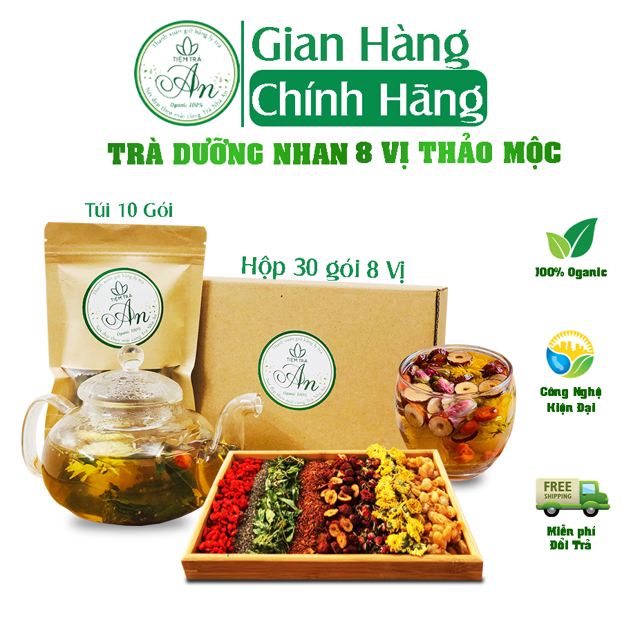 Trà dưỡng nhan 8 vị thảo mộc - trà giảm cân, giúp sáng da, đẹp dáng hấp dẫn túi 10 gói .tiemtea86