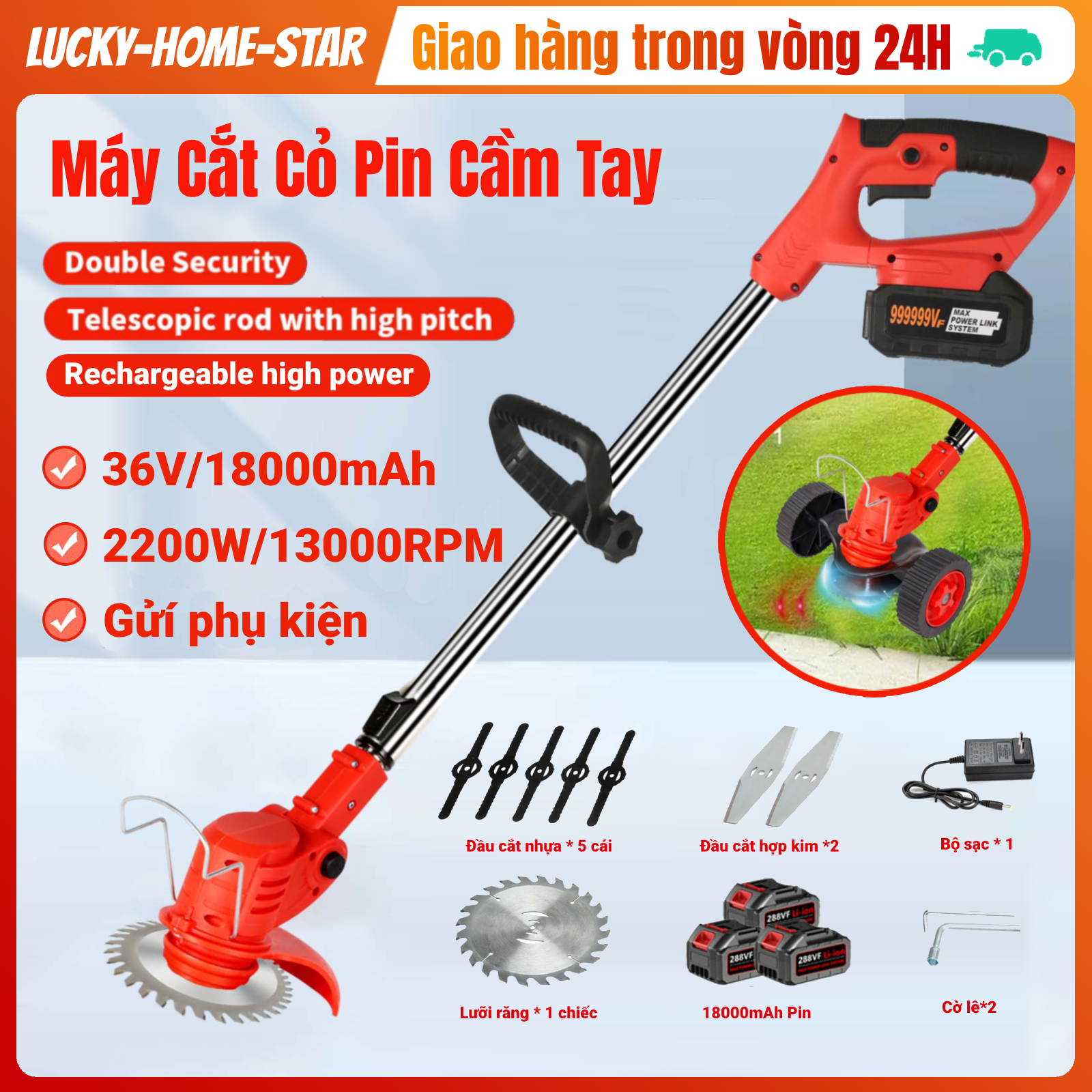 Máy cắt cỏ dùng pin 18000mah, máy cắt cỏ tỉa cành cầm tay, máy phát cỏ bằng pin, máy cắt cỏ không dây, động cơ mạnh mẽ 2200w