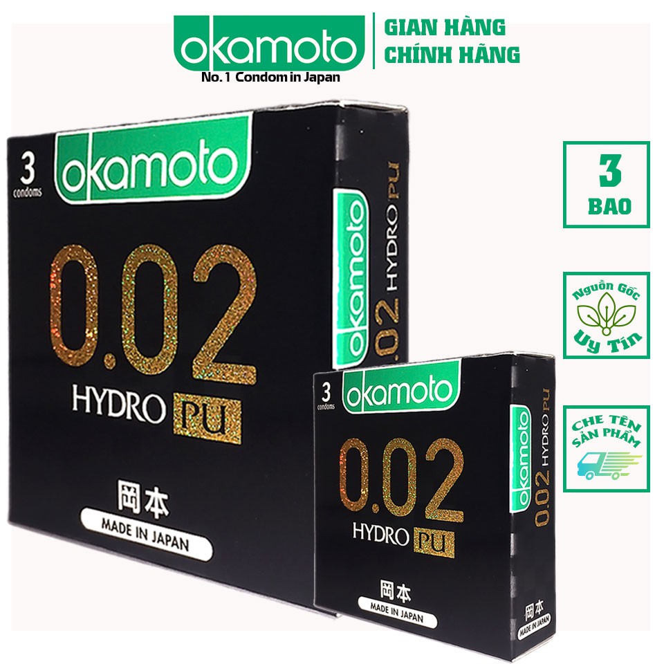 Bao cao su okamoto 0.02 pu siêu mỏng truyền nhiệt nhanh hộp 3 cái