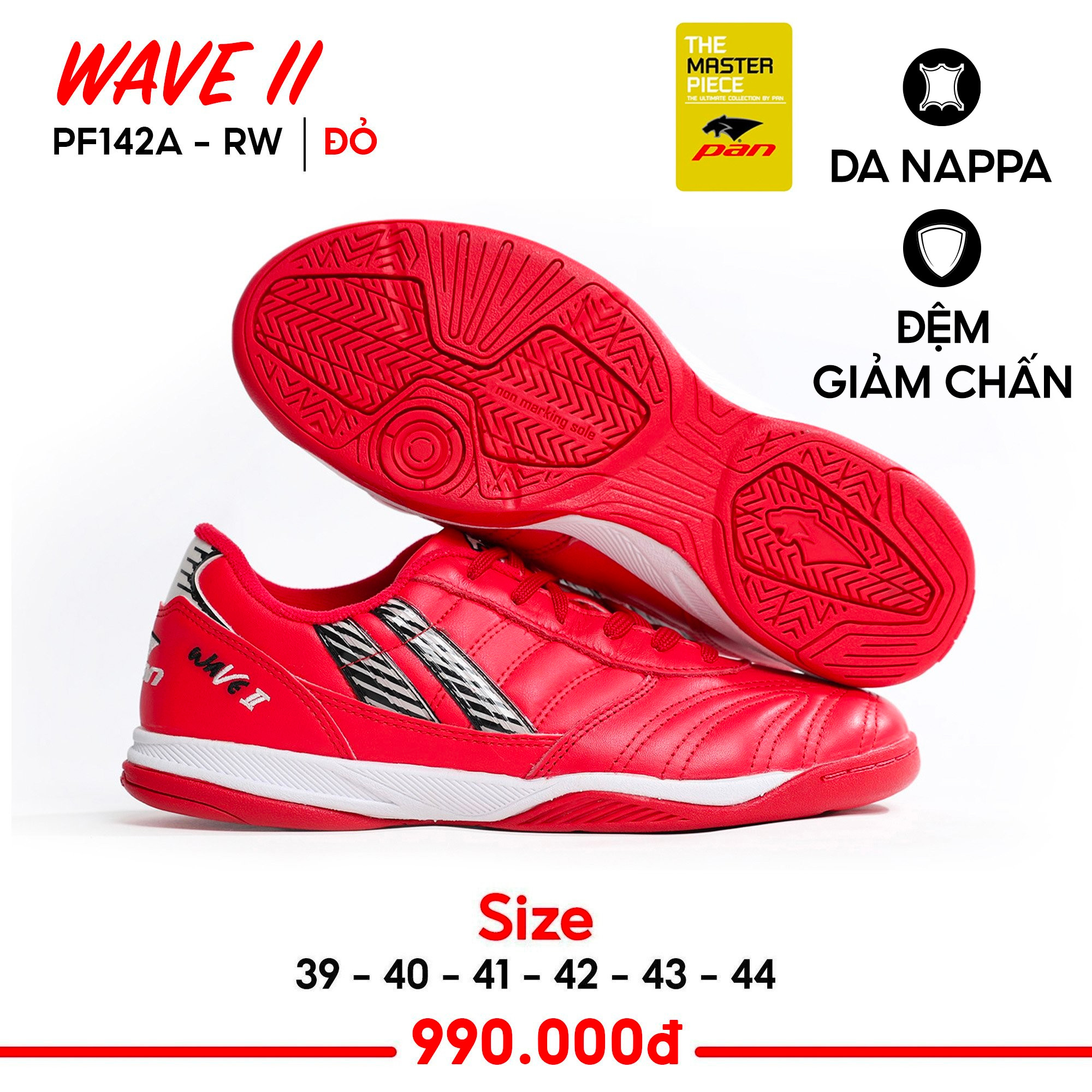 Giày đá banh đế bằng futsal wave ii pan thái lan