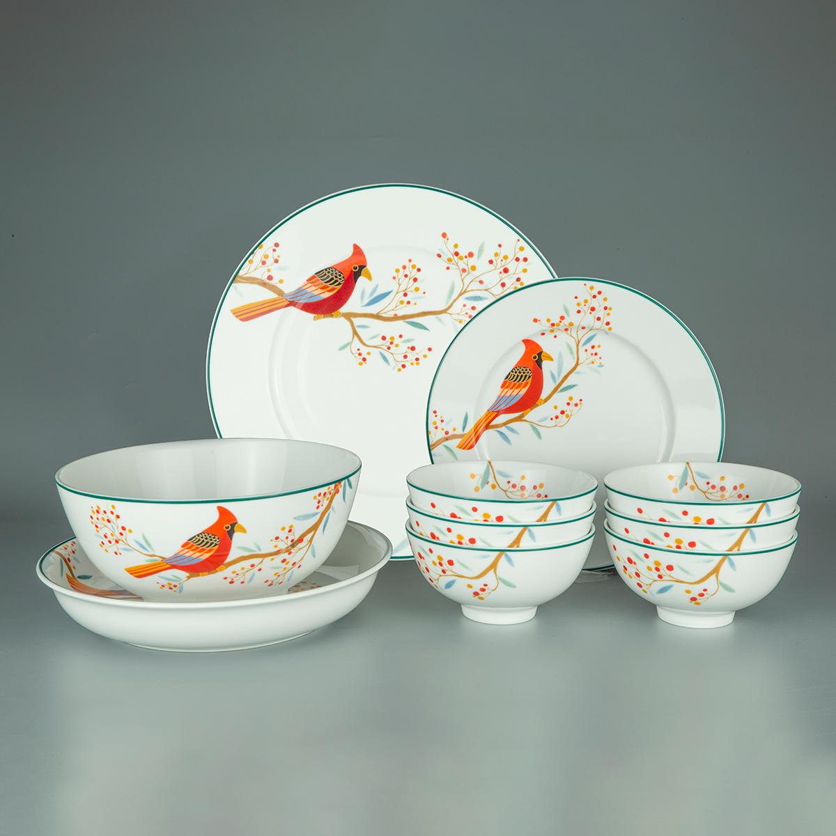 Bộ chén dĩa sứ Minh Long 10 sản phẩm Jasmine Quả Đầu Mùa dùng cho gia đình, sứ đẹp cao cấp dùng đãi khách, tặng quà tết - bộ bàn ăn