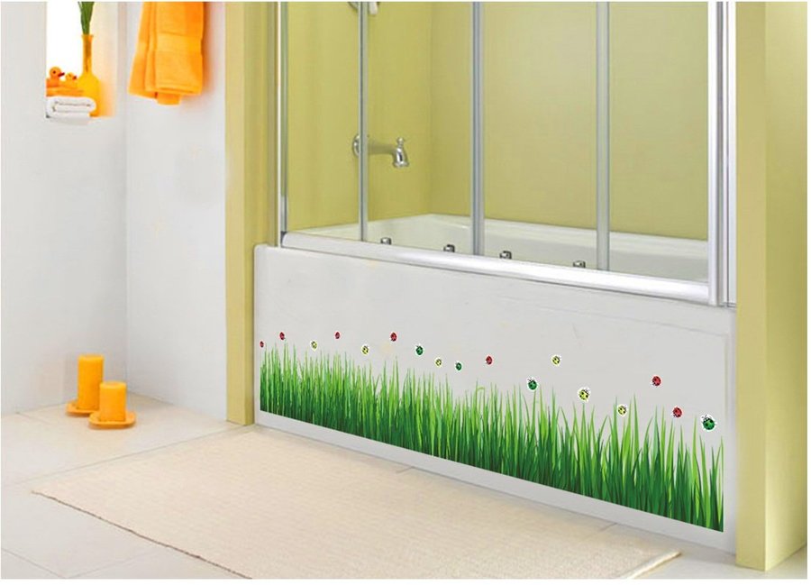 Decal dán tường Vườn cỏ lá xanh dài 1m3 tranh dán chân tường 3D cỏ xanh