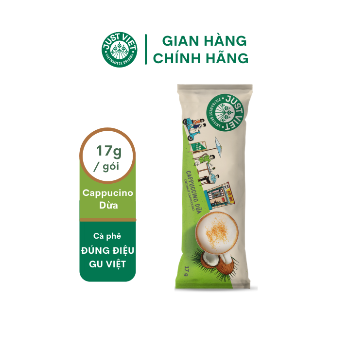 Combo 3 gói cappuccino dừa just viet - đúng điệu gu việt - sánh đậm tự nhiên - 17g/ gói