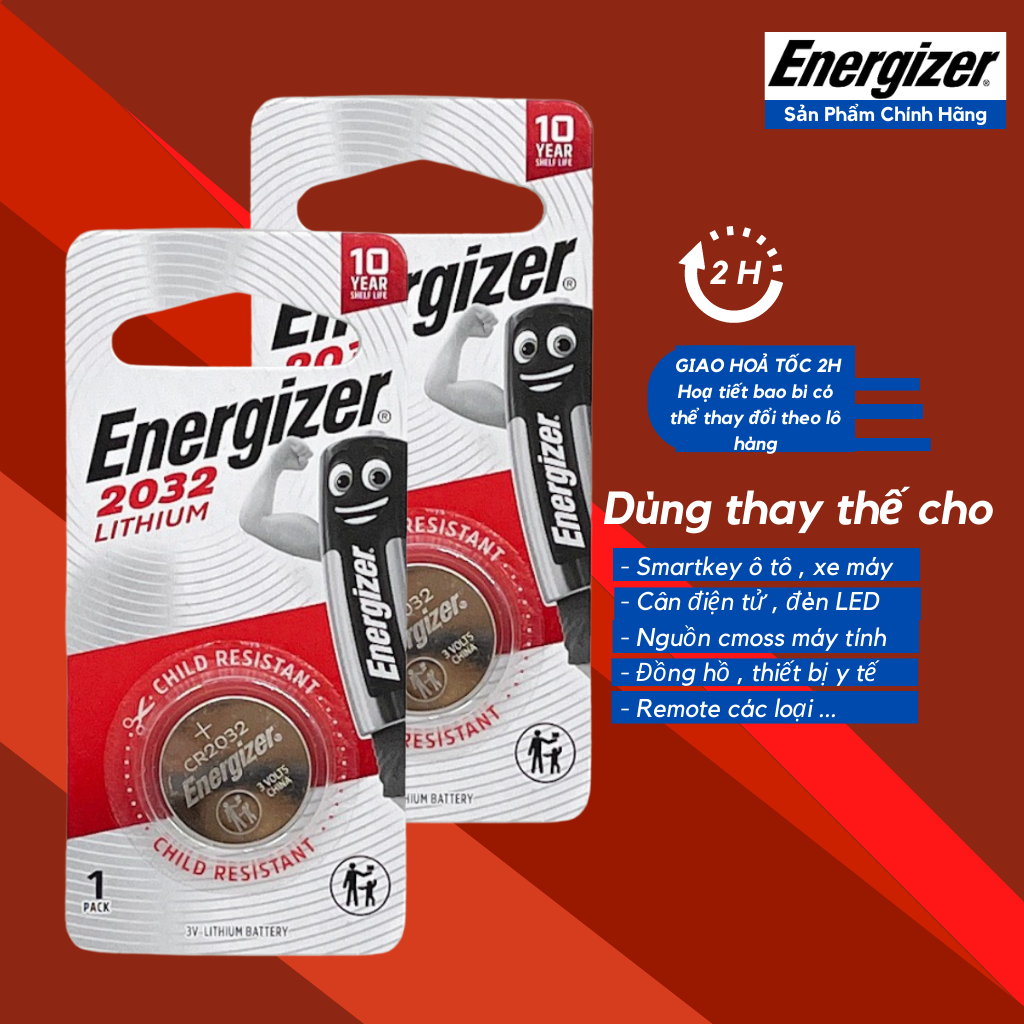 2 Viên Pin CR2032 Energizer Lithium 3V - Hàng chính Hãng
