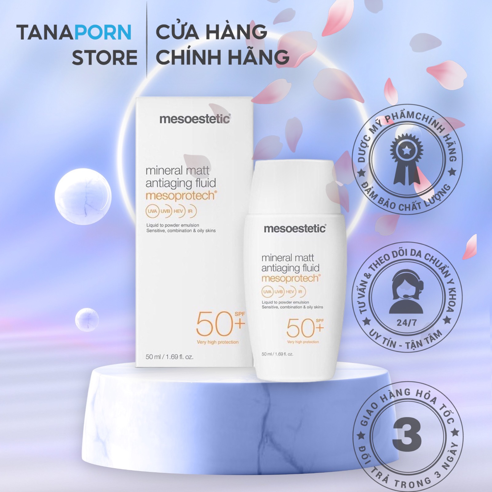 Kem chống nắng Mesoestetic mineral matt antiaging fluid 50ml